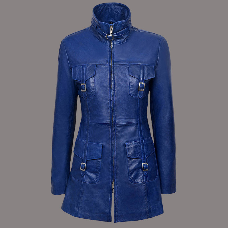 Women Leather Coat Long Jacket FLINTON