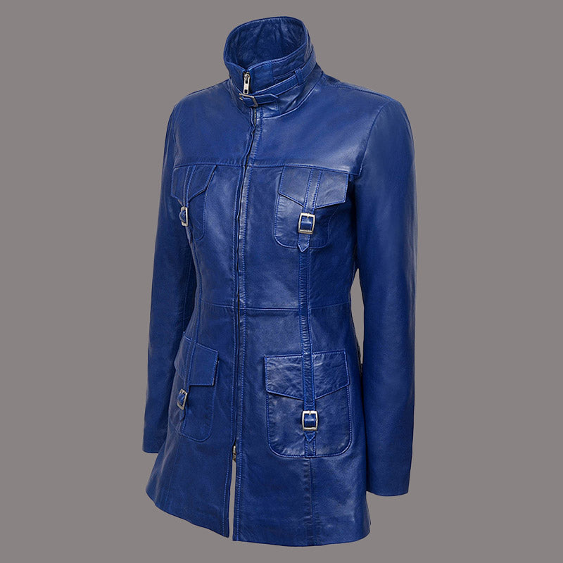 Women Leather Coat Long Jacket FLINTON