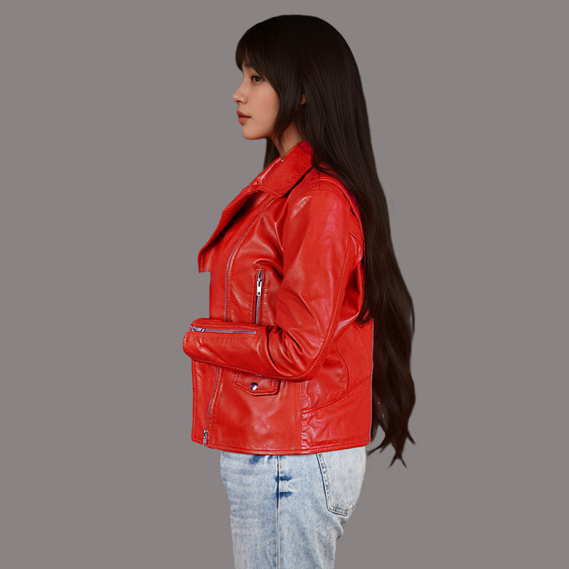 Classic Leather Biker Jacket for Women TARNHOWS