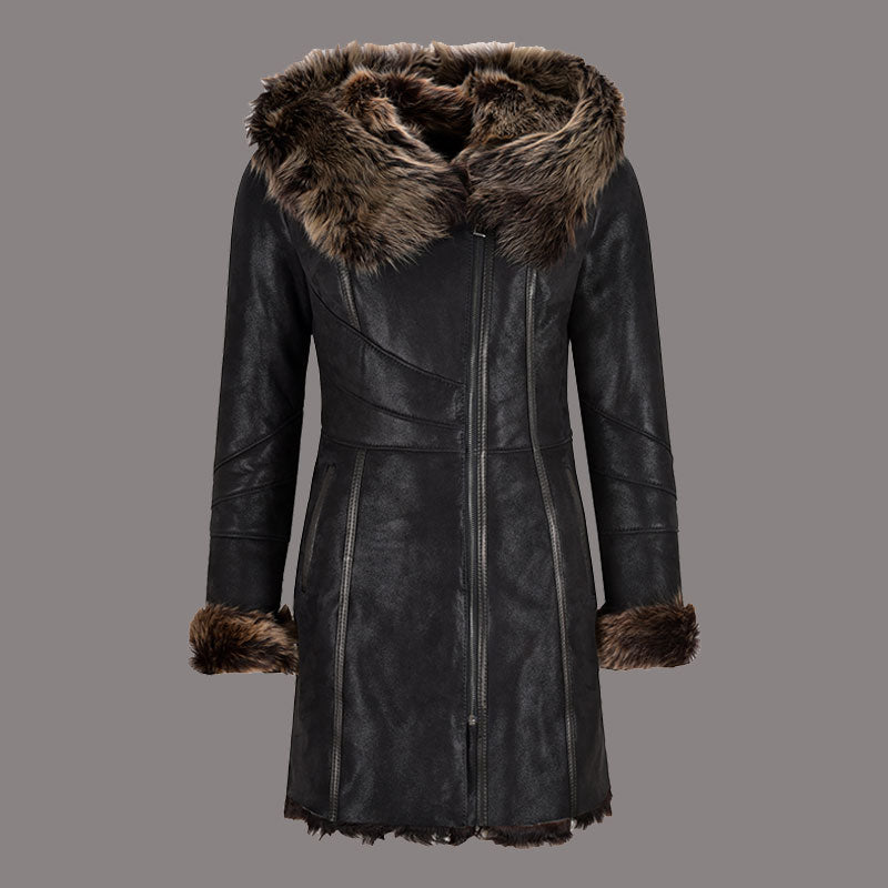 Luxury Toscana Sheepskin Coat with Hood CALYX