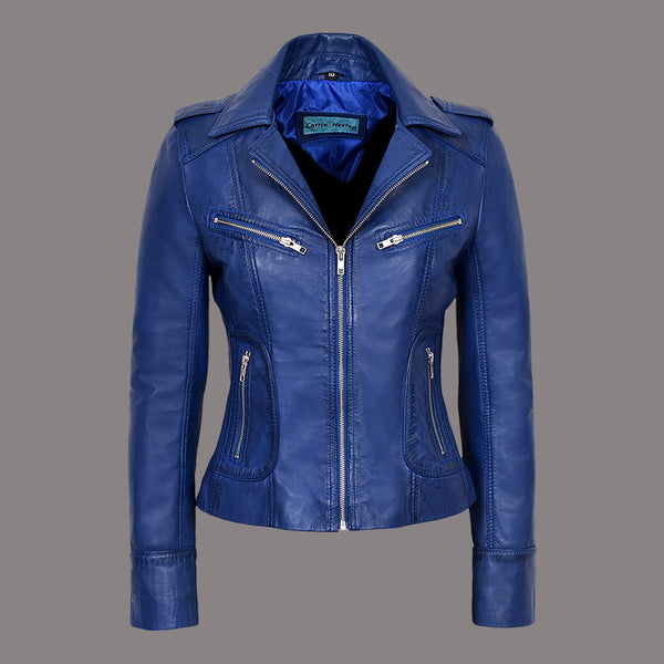 Women Center Zip Leather Biker Jacket NAXBY