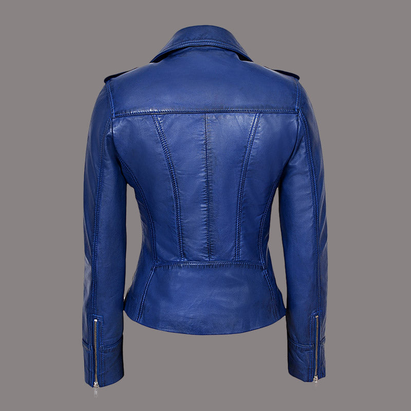 Women Center Zip Leather Biker Jacket NAXBY