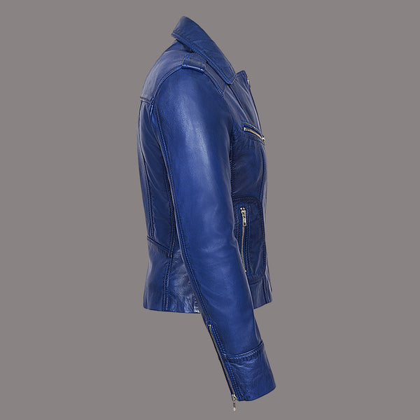 Women Center Zip Leather Biker Jacket NAXBY