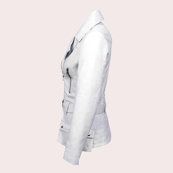 Women Leather Biker Jacket with Belt LINDETH