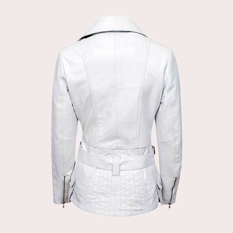 Women Leather Biker Jacket with Belt LINDETH