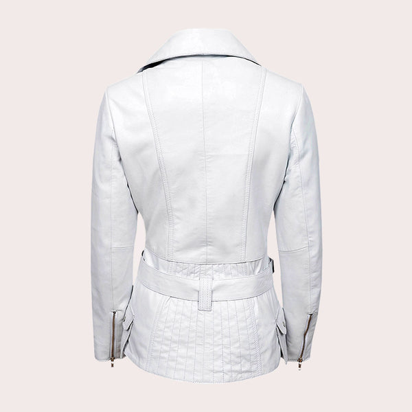 Women Leather Biker Jacket with Belt LINDETH