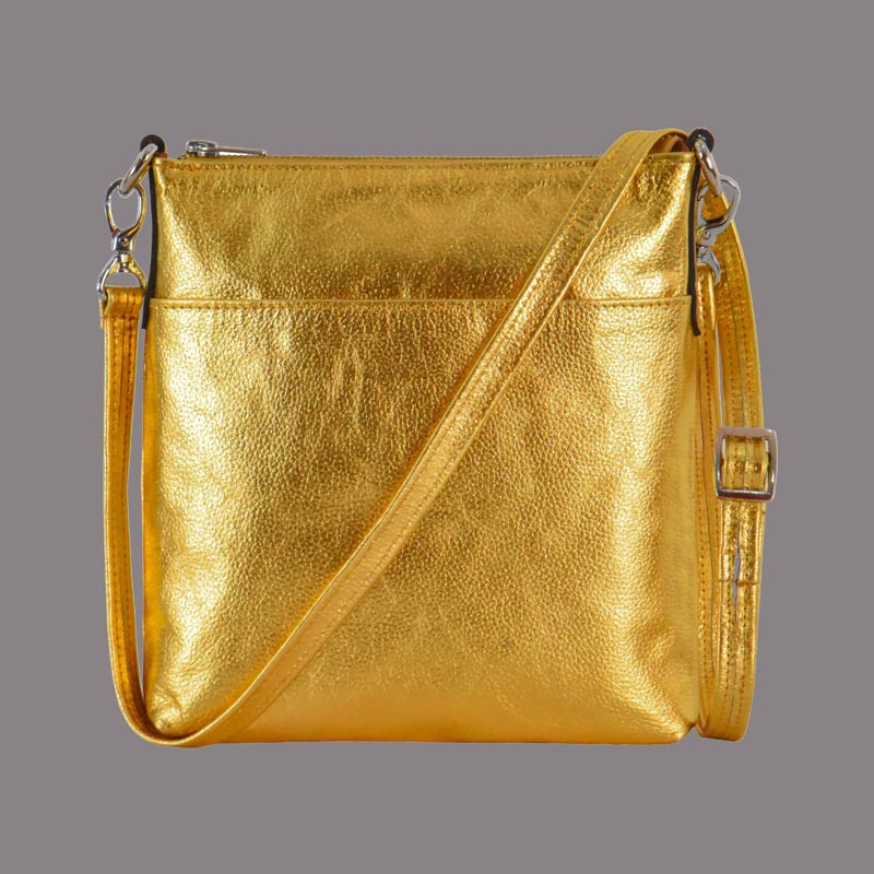 Women Slim Cross Body Bag Metallic Golden