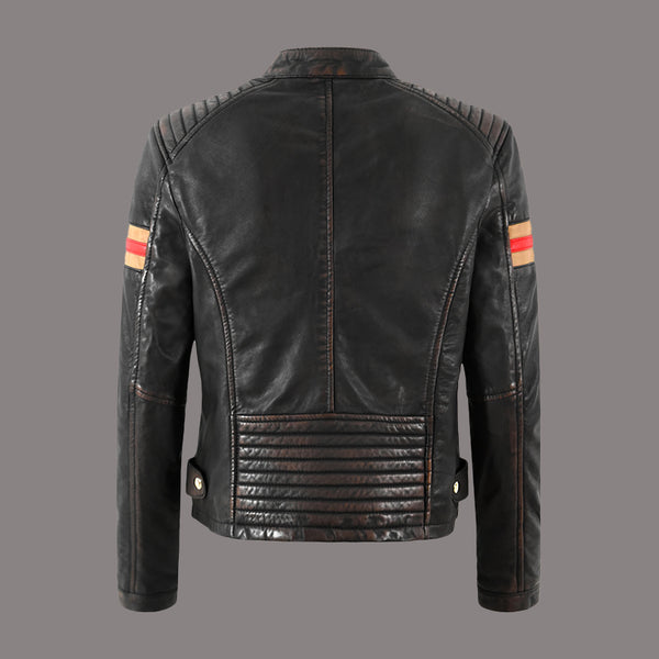 Women Distressed Black Leather Biker Jacket NARVEN