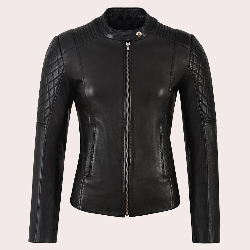 Women Leather Jacket Racer Style KOREWOOD
