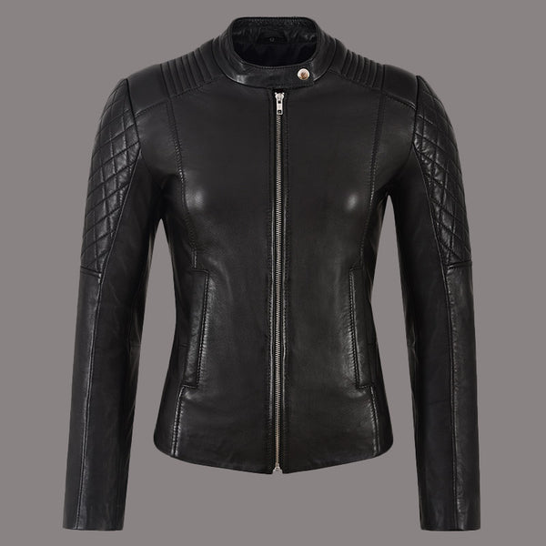 Women Leather Jacket Racer Style KOREWOOD