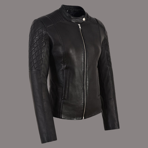 Women Leather Jacket Racer Style KOREWOOD