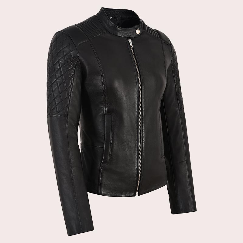 Women Leather Jacket Racer Style KOREWOOD