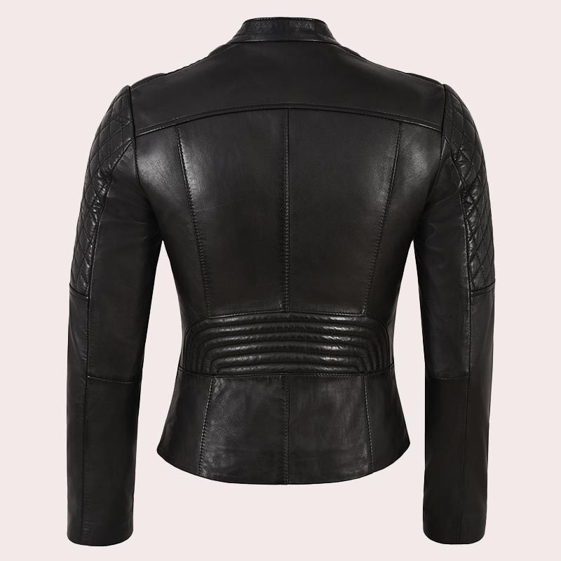 Women Leather Jacket Racer Style KOREWOOD