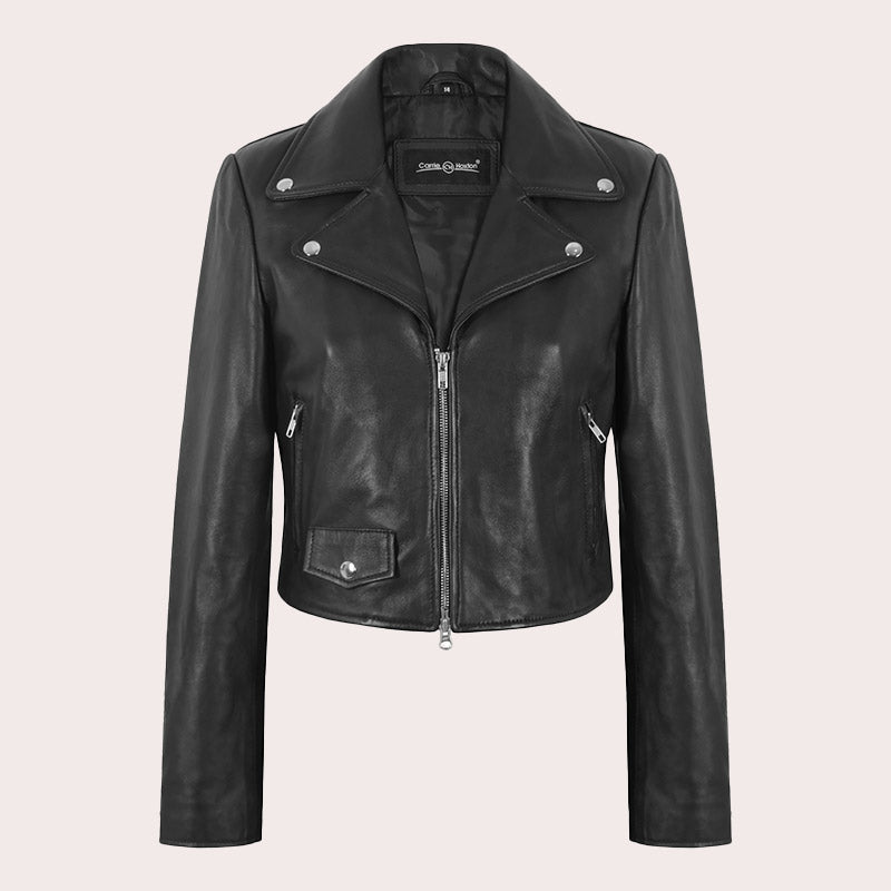Women Centre Zip Leather Biker Jacket RYDAL