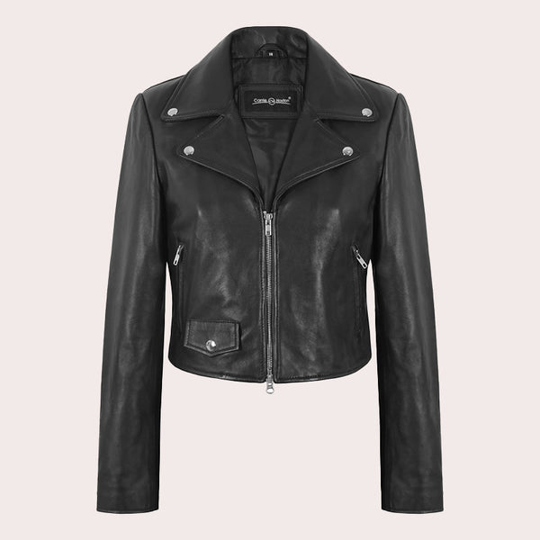 Women Centre Zip Leather Biker Jacket RYDAL
