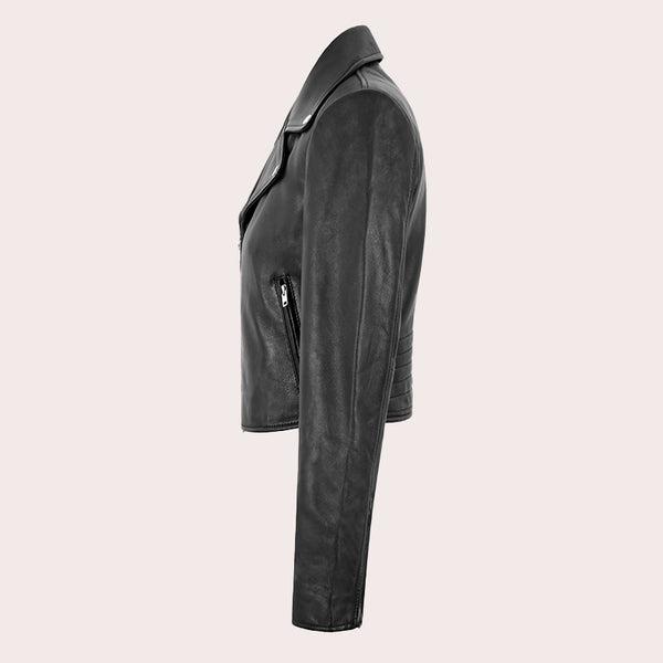 Women Centre Zip Leather Biker Jacket RYDAL
