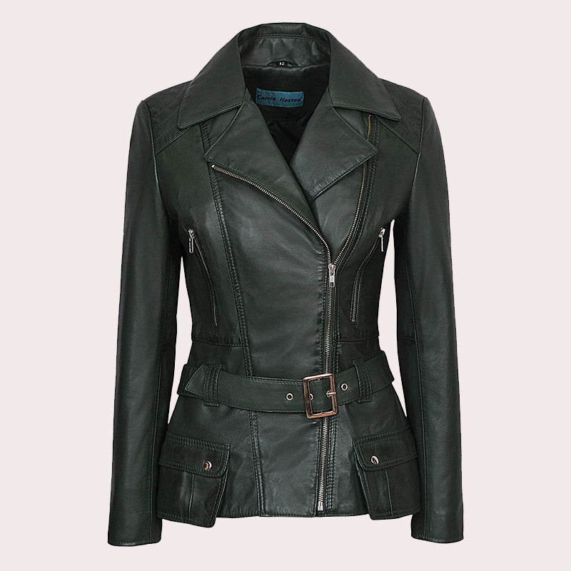 Women Leather Jacket Biker Style TIRILIN