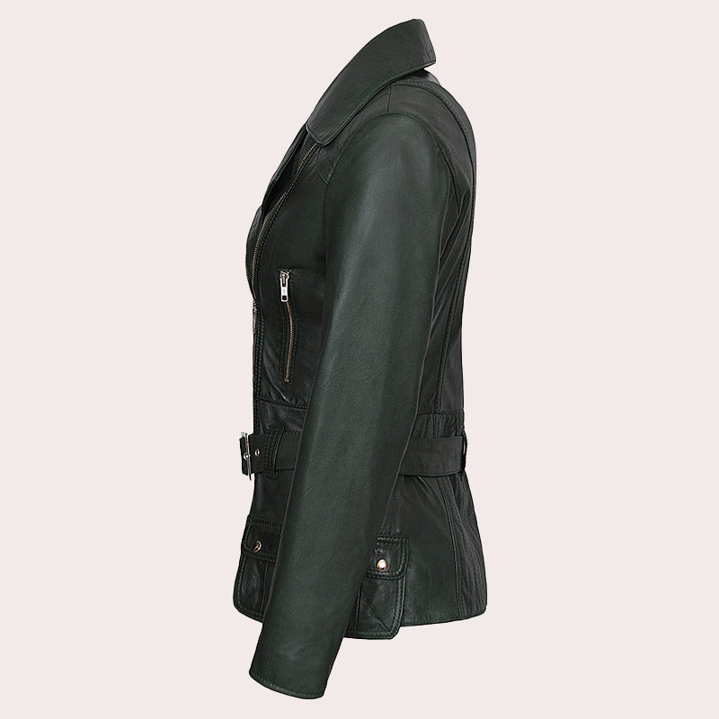 Women Leather Jacket Biker Style TIRILIN