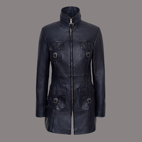 Women Leather Coat Long Jacket FLINTON