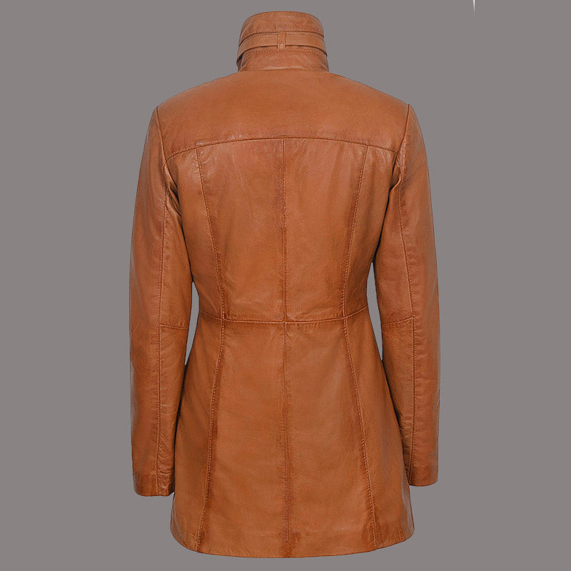 Women Leather Coat Long Jacket FLINTON