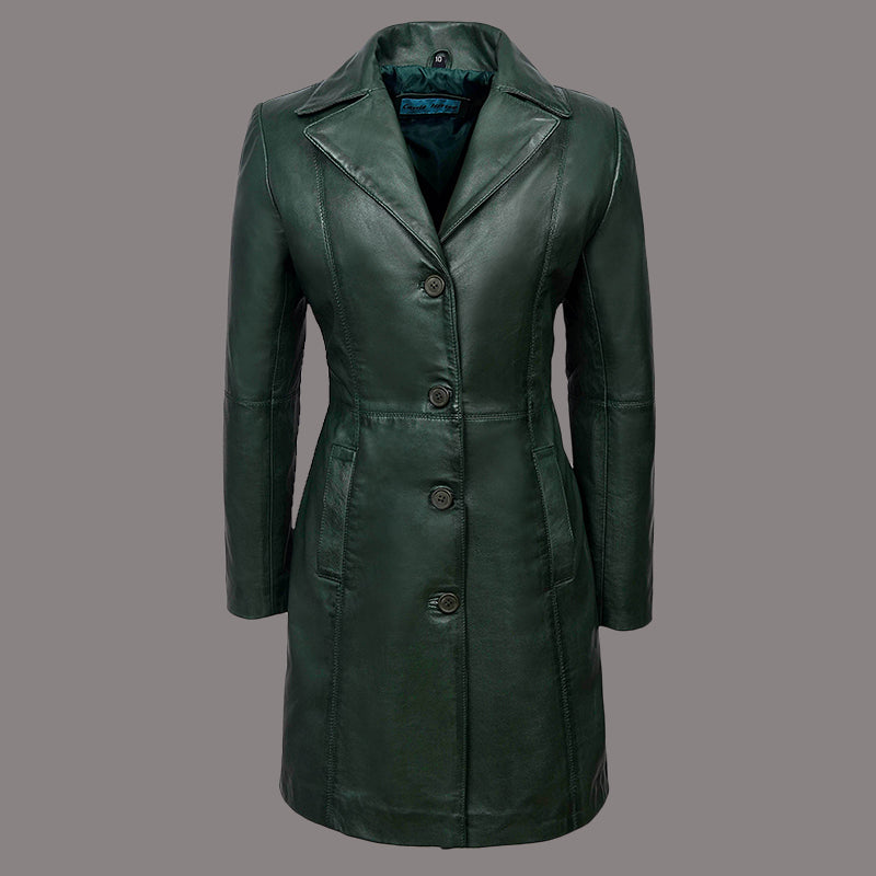 Women Single Breasted Leather Trench Coat MABEL