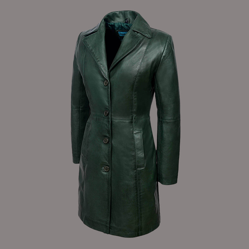 Women Single Breasted Leather Trench Coat MABEL