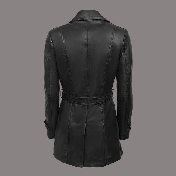 Women Leather Trench Coat with Tie Belt KESWICK