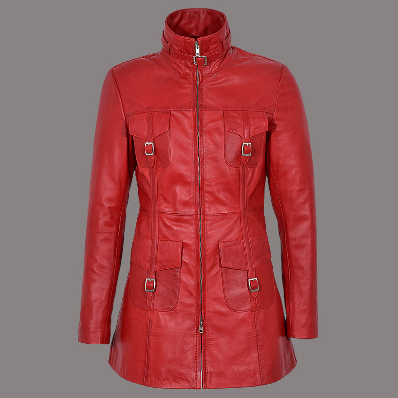 Women Leather Coat Long Jacket FLINTON