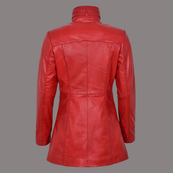 Women Leather Coat Long Jacket FLINTON