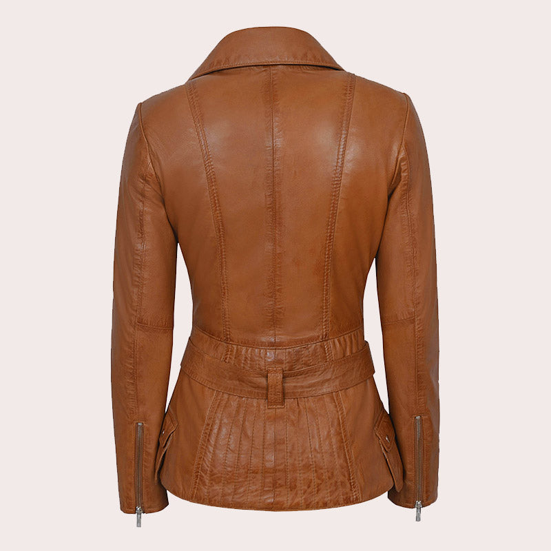 Women Leather Jacket Biker Style TIRILIN