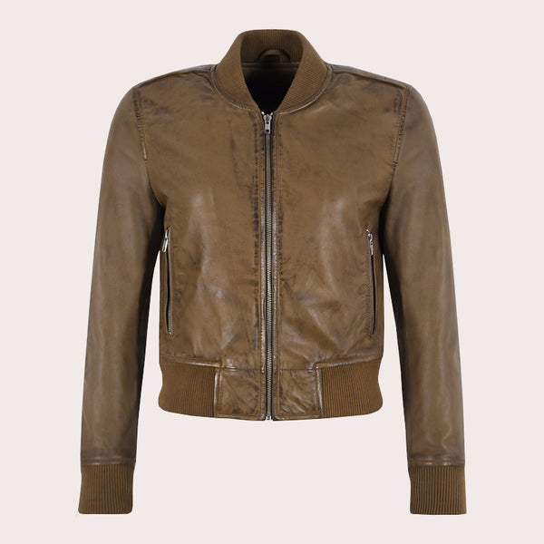 Cropped Leather Bomber Jacket CARLY