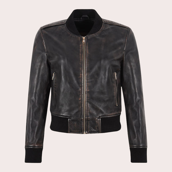 Cropped Leather Bomber Jacket CARLY