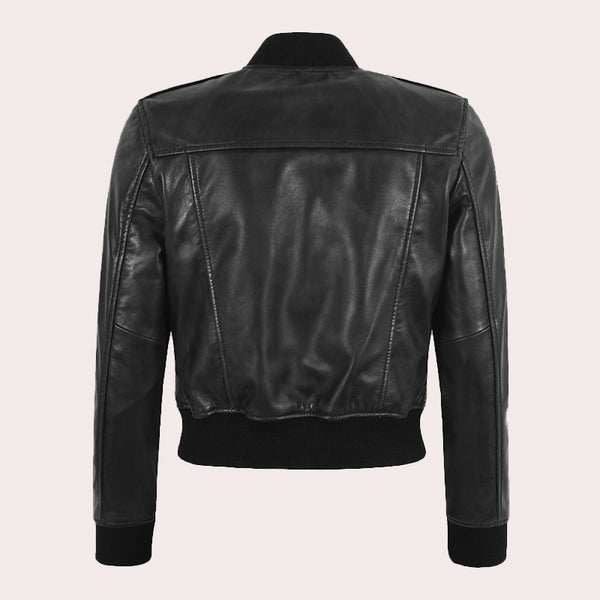 Cropped Leather Bomber Jacket CARLY