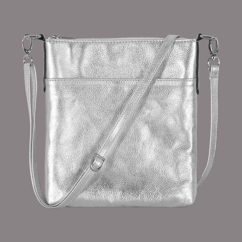 Women Slim Cross Body Bag Metallic Silver