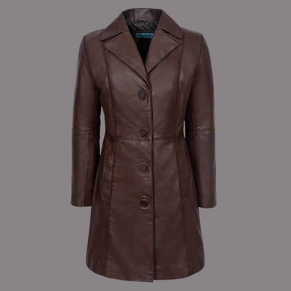 Women Single Breasted Leather Trench Coat MABEL