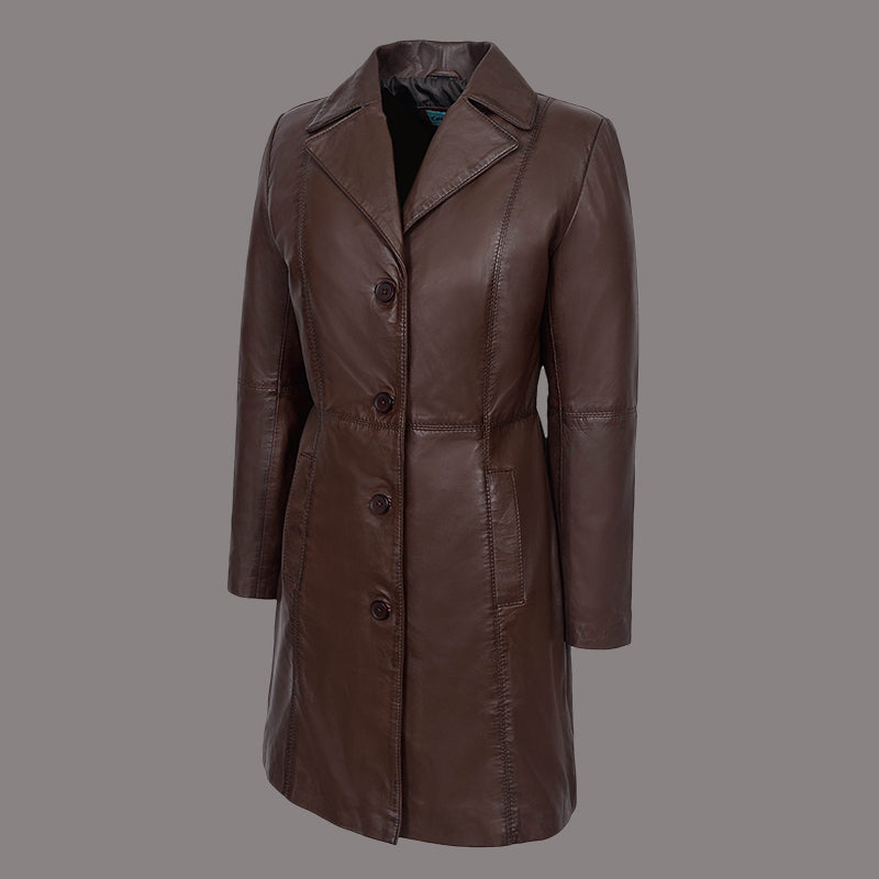 Women Single Breasted Leather Trench Coat MABEL