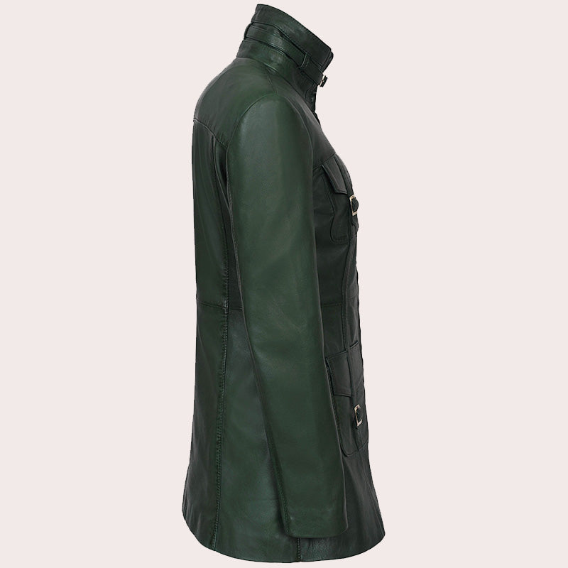 Women Leather Coat Long Jacket FLINTON