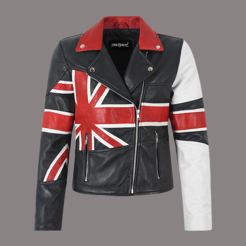 UNION JACK Women Leather Biker Jacket