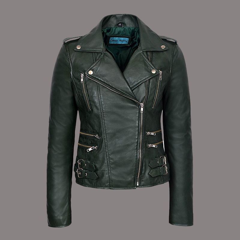 Women Classic Leather Biker Jacket WHISPER