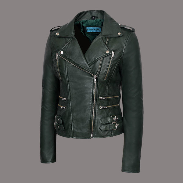 Women Classic Leather Biker Jacket WHISPER