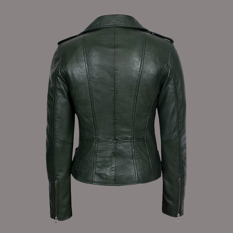 Women Classic Leather Biker Jacket WHISPER