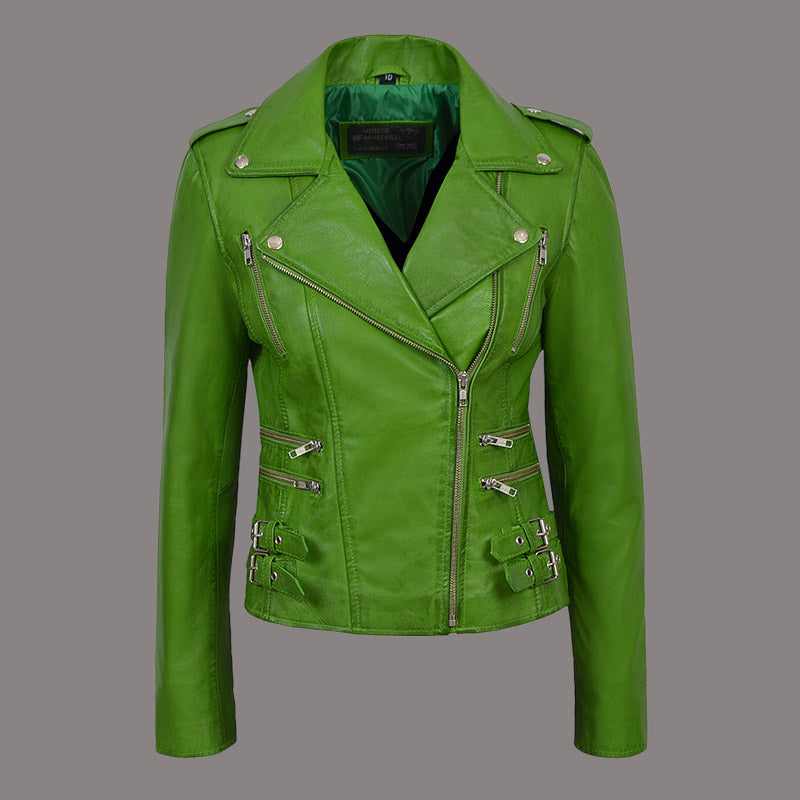 Women Classic Leather Biker Jacket WHISPER