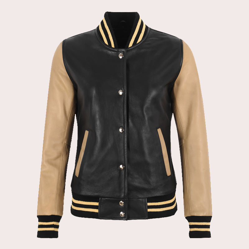 Women's Leather Varsity Jacket DASHEN