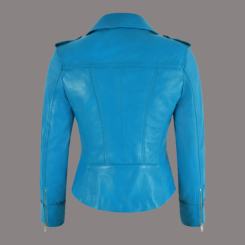 Women Center Zip Leather Biker Jacket NAXBY