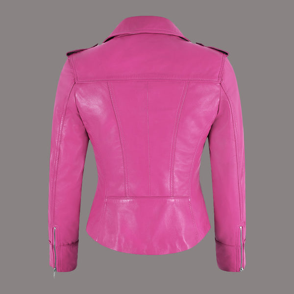 Women Center Zip Leather Biker Jacket NAXBY