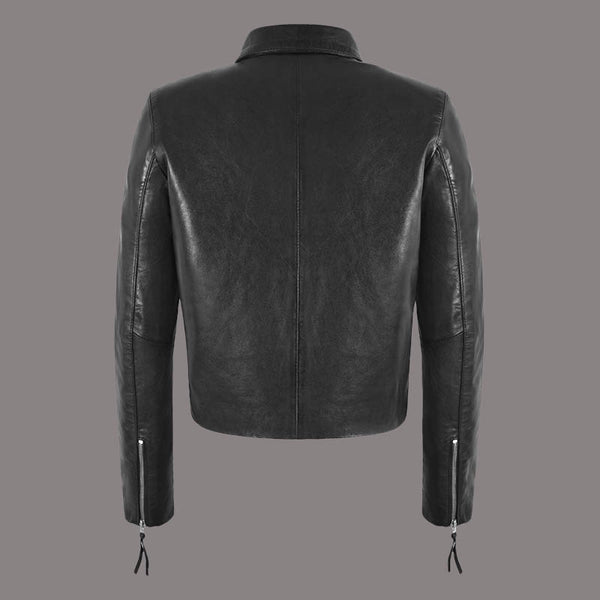 Women Collared Leather Jacket in Black KEIRA