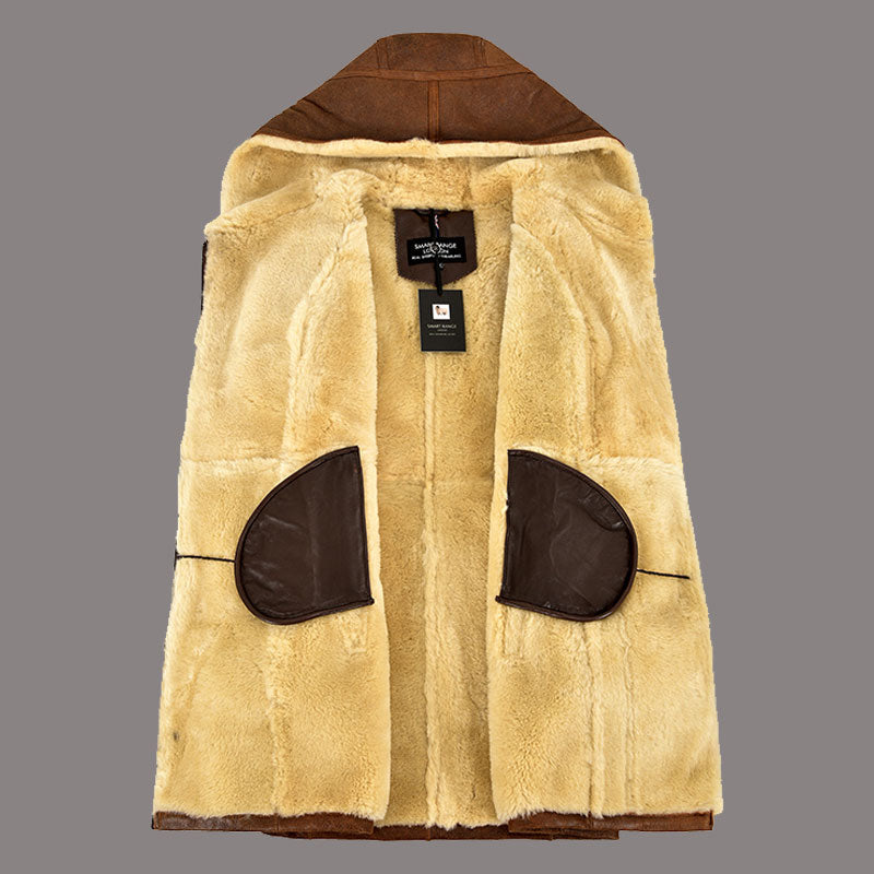 Women Hooded Sheepskin Coat AMBRHIL - Antique