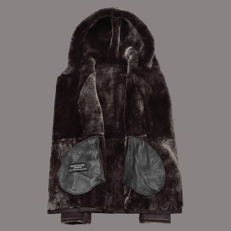 Women Hooded Sheepskin Coat AMBRHIL - Cherry