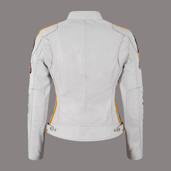 Women Leather Biker Jacket in White SIZMA