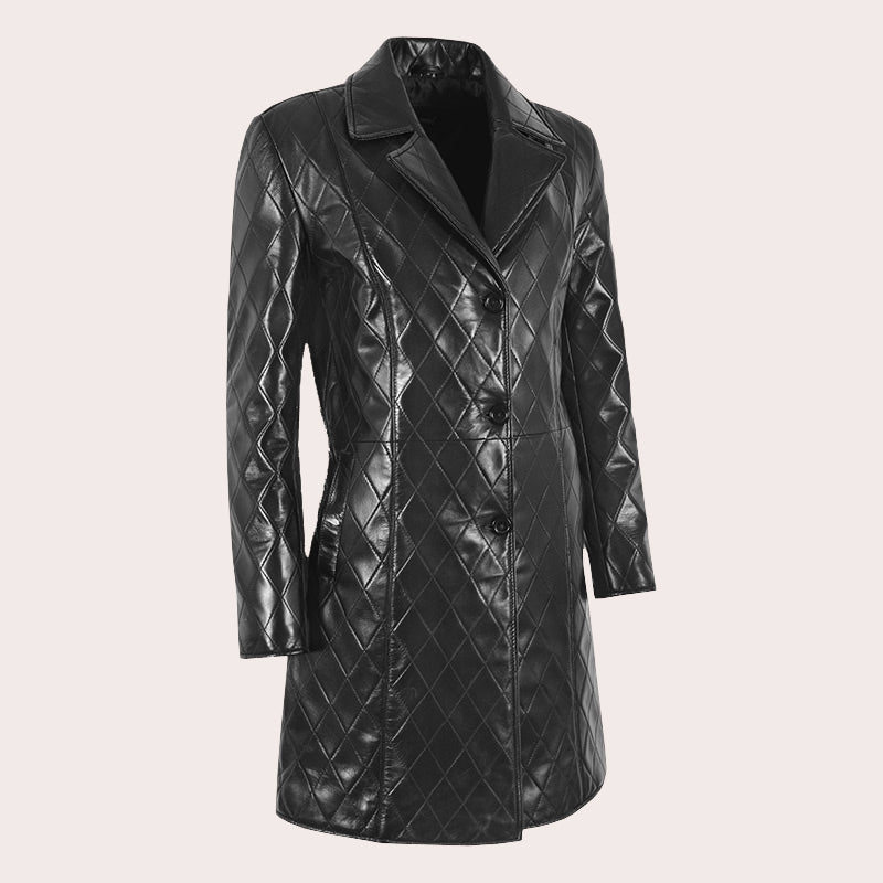 Women's Single Breasted Quilted Leather Coat ADORED